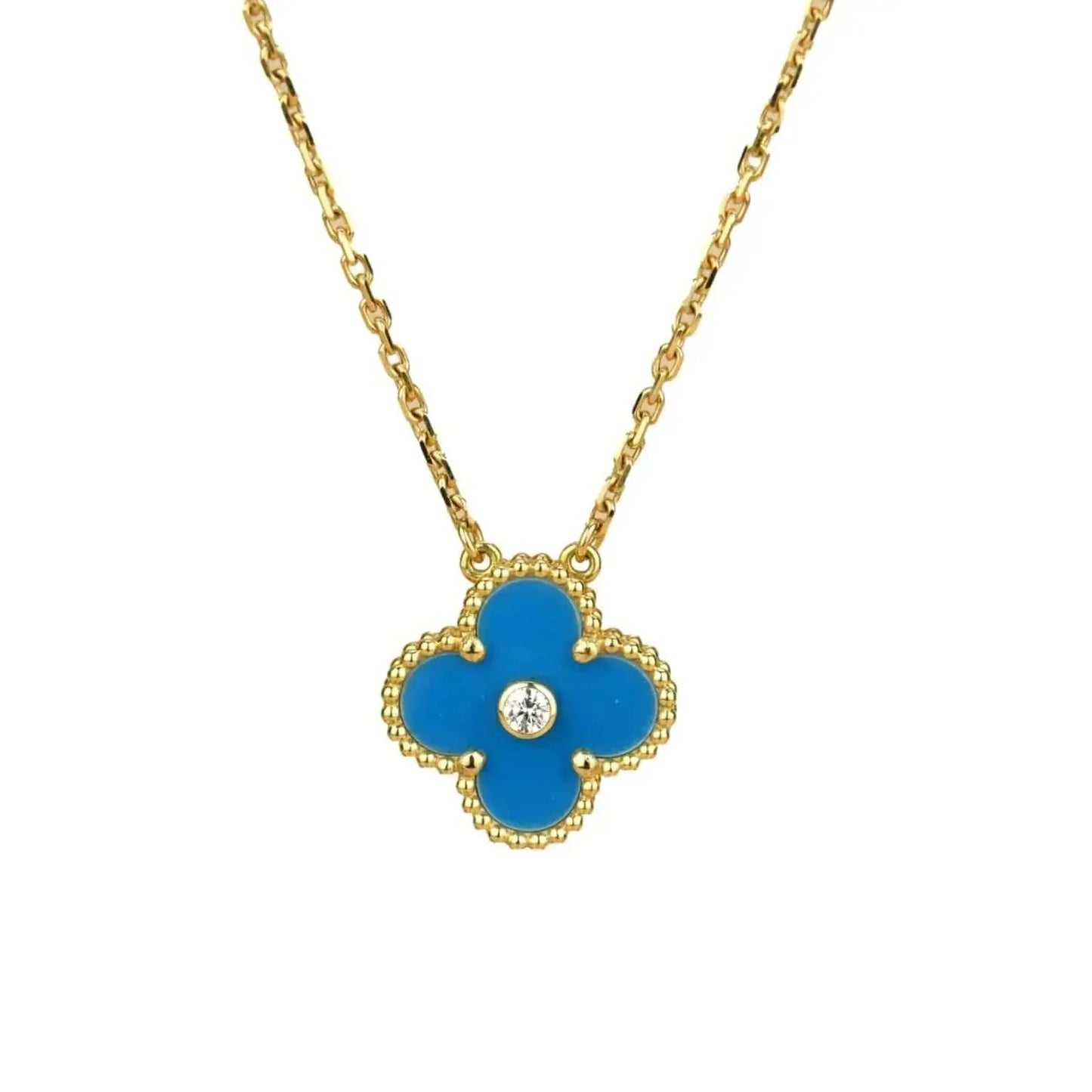 [Angela Jewellery]CLOVER 15MM DIAMOND AND BLUE AGATE NECKLACE