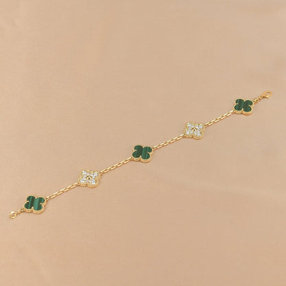 [Angela Jewellery]CLOVER  5 MOTIF MALACHITE DIAMOND BRACELET