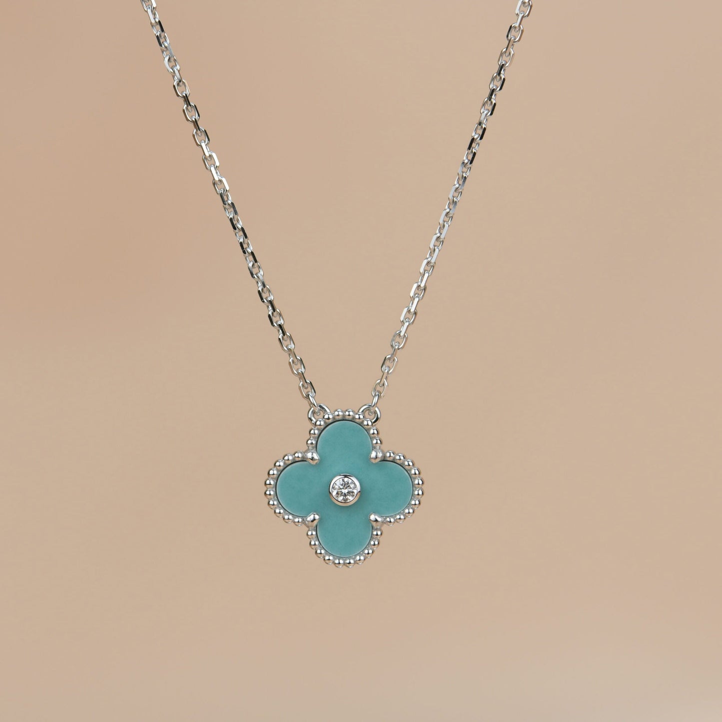 [Angela Jewellery]CLOVER 15MM DIAMOND SVRES PORCELAIN  NECKLACE SILVER