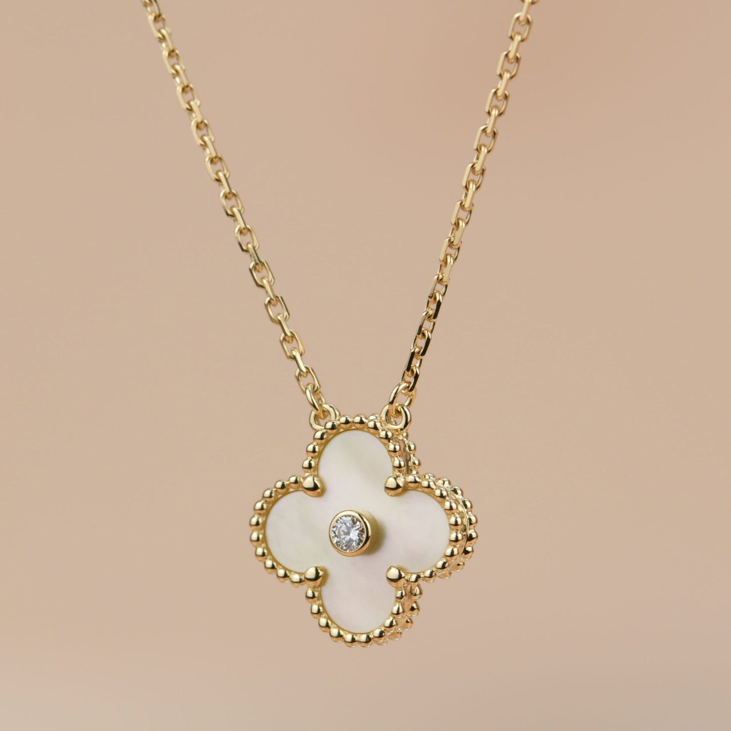 [Angela Jewellery]CLOVER 15MM DIAMOND GOLD MOTHER OF PEARL NECKLACE