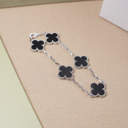 [Angela Jewellery]CLOVER 5 MOTIF ONYXS  BRACELET SILVER