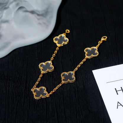 [Angela Jewellery]CLOVER 5 MOTIF ROCK CRYSTAL PINK GOLD BRACELET