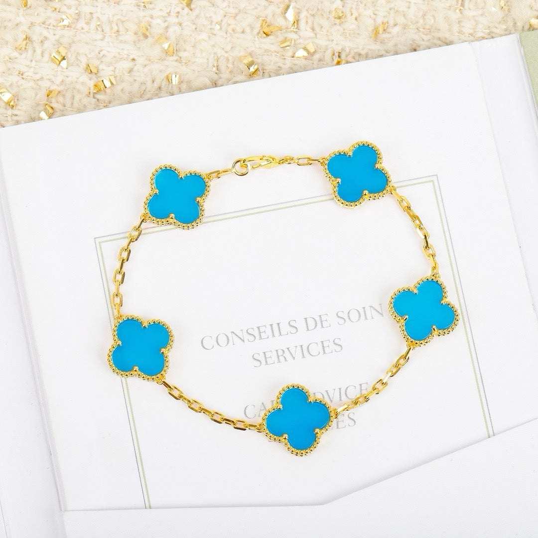 [Angela Jewellery]CLOVER 5 MOTIFS TURQUOISE BRACELET