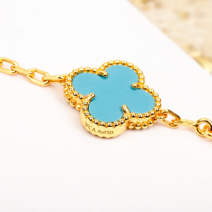 [Angela Jewellery]CLOVER 5 MOTIF TURQUOISE DIAMOND GOLD BRACELET
