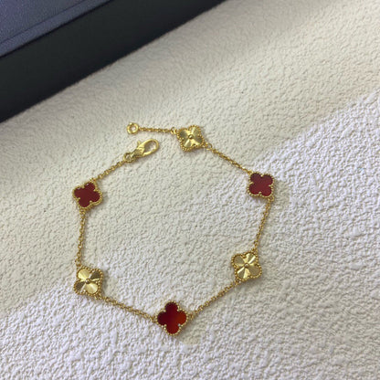 [Angela Jewellery]CLOVER 6 MOTIF RED AGATE LASER BRACELET