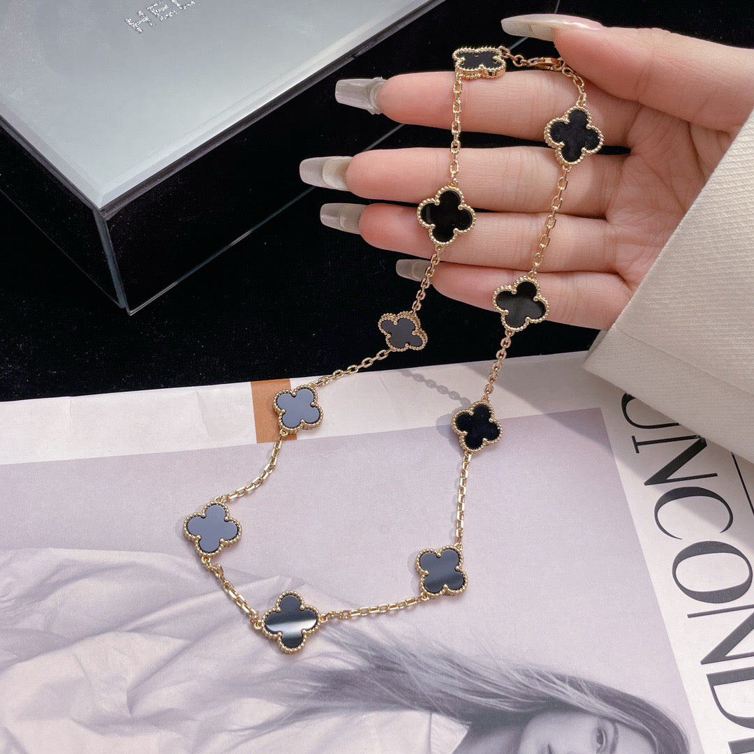[Angela Jewellery]CLOVER 10 MOTIFS ONYX NECKLACE