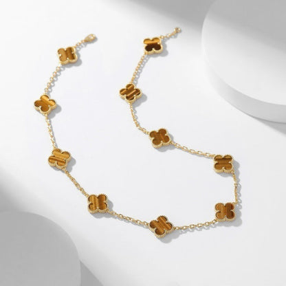 [Angela Jewellery]CLOVER 10 MOTIFS TIGER EYE NECKLACE