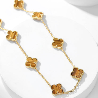 [Angela Jewellery]CLOVER 10 MOTIFS TIGER EYE NECKLACE