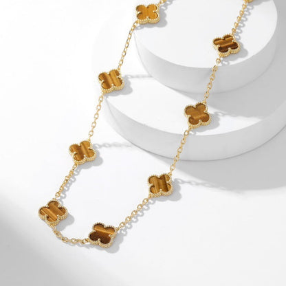 [Angela Jewellery]CLOVER 10 MOTIFS TIGER EYE NECKLACE