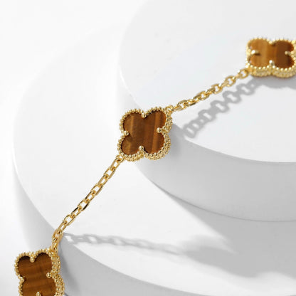 [Angela Jewellery]CLOVER 10 MOTIFS TIGER EYE NECKLACE
