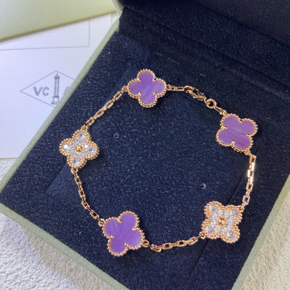 [Angela Jewellery]CLOVER  5 MOTIFS  PURPLE VIOLET DIAMOND BRACELET