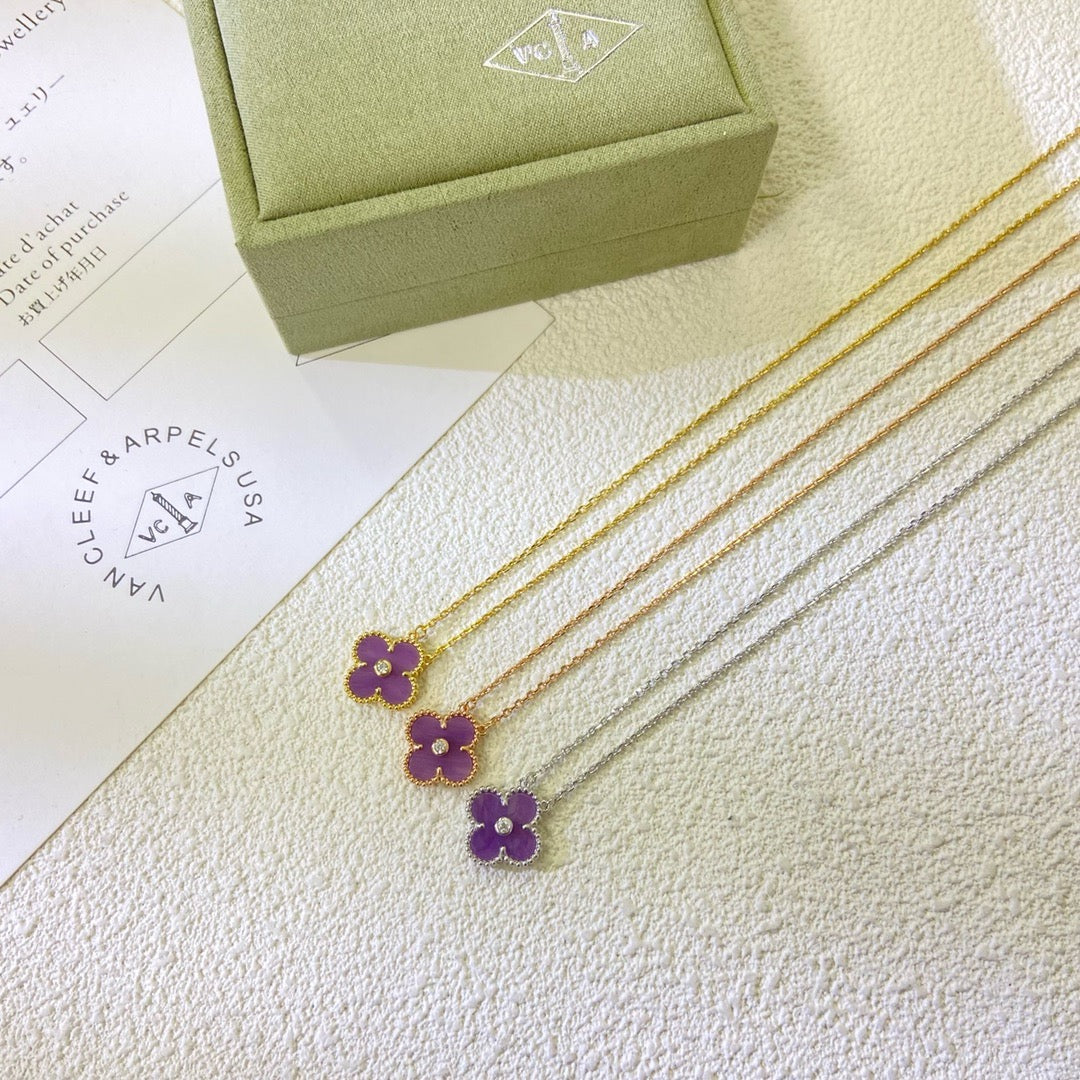 [Angela Jewellery]CLOVER 15MM DIAMOND  PURPLE VIOLET NECKLACE