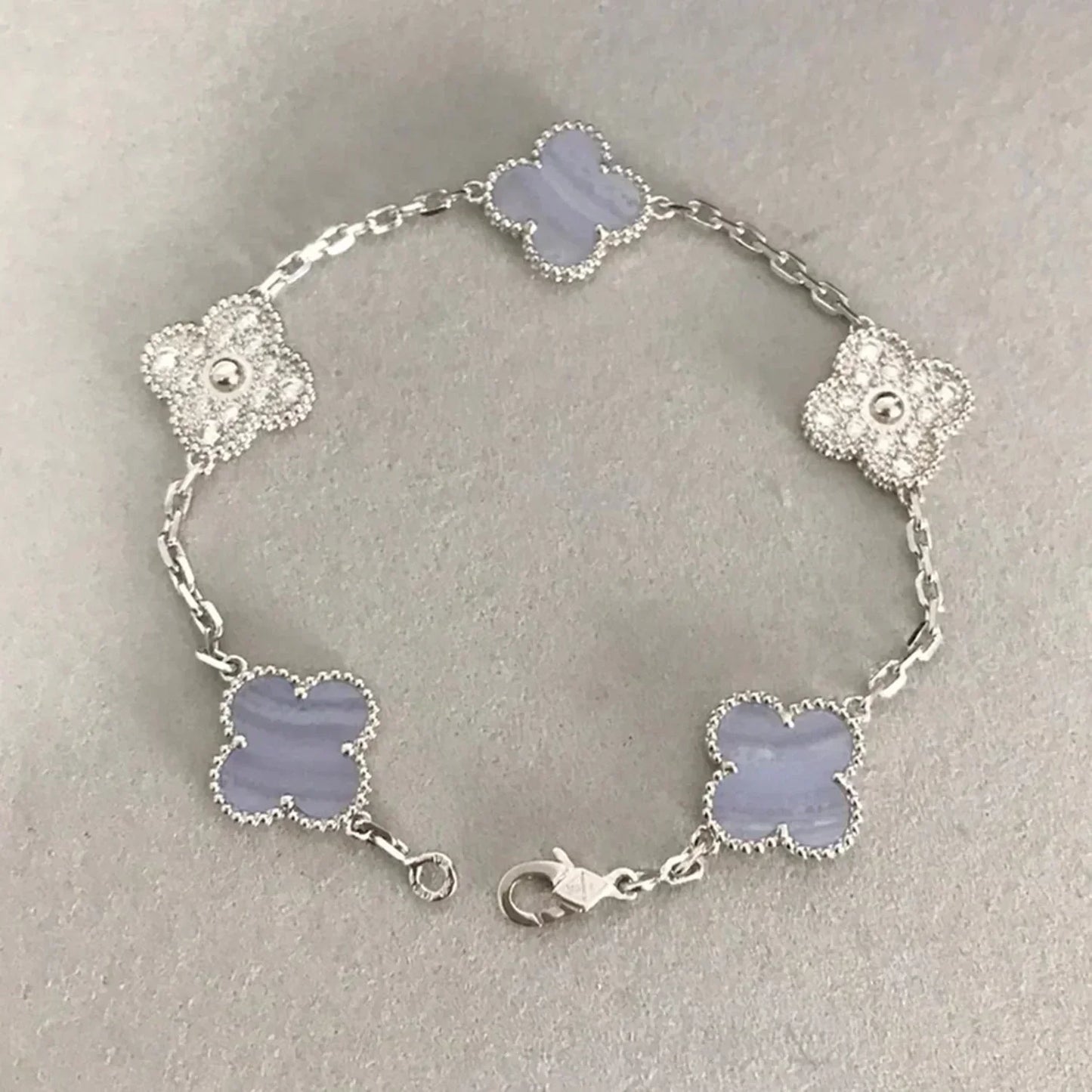 [Angela Jewellery]CLOVER  5 MOTIF DIAMOND PURPLE CHALCEDONY BRACELET SILVER