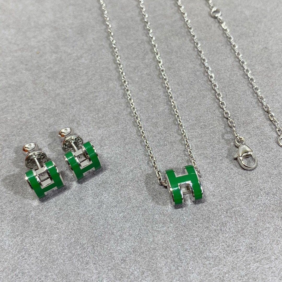 [Angela Jewellery]POP H GREEN NECKLACE SILVER AND GOLD