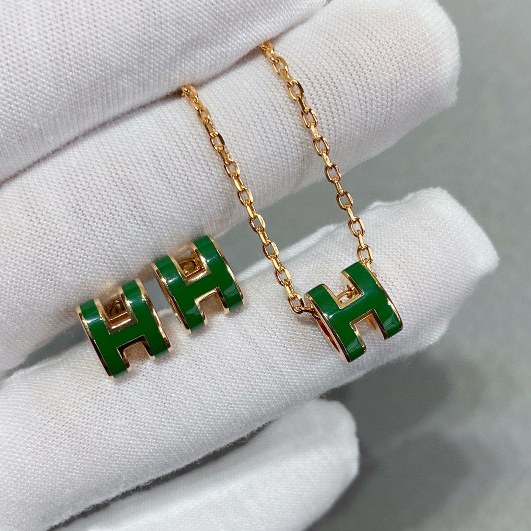 [Angela Jewellery]POP H GREEN NECKLACE SILVER AND GOLD
