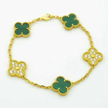 [Angela Jewellery]CLOVER  5 MOTIF MALACHITE DIAMOND BRACELET
