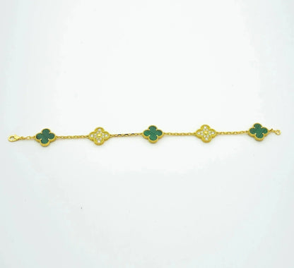 [Angela Jewellery]CLOVER  5 MOTIF MALACHITE DIAMOND BRACELET