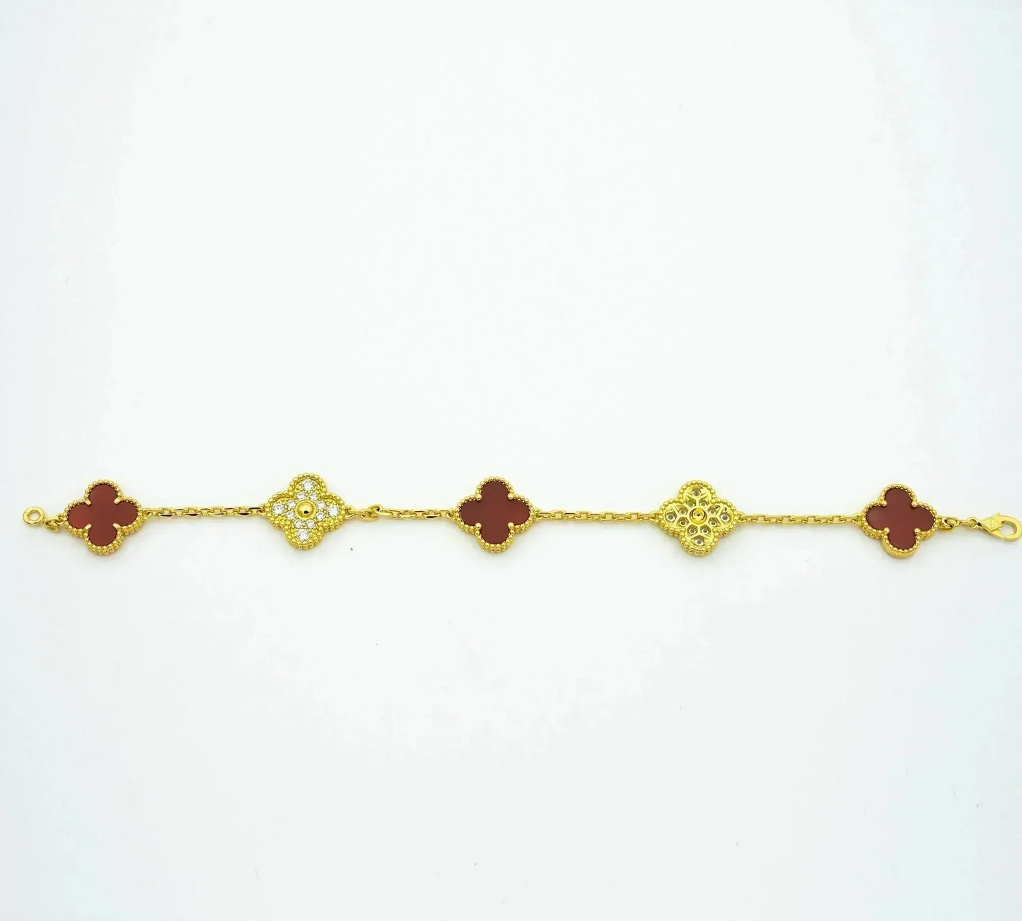 [Angela Jewellery]CLOVER 5 MOTIFS CARNELIAN DIAMOND BRACELET
