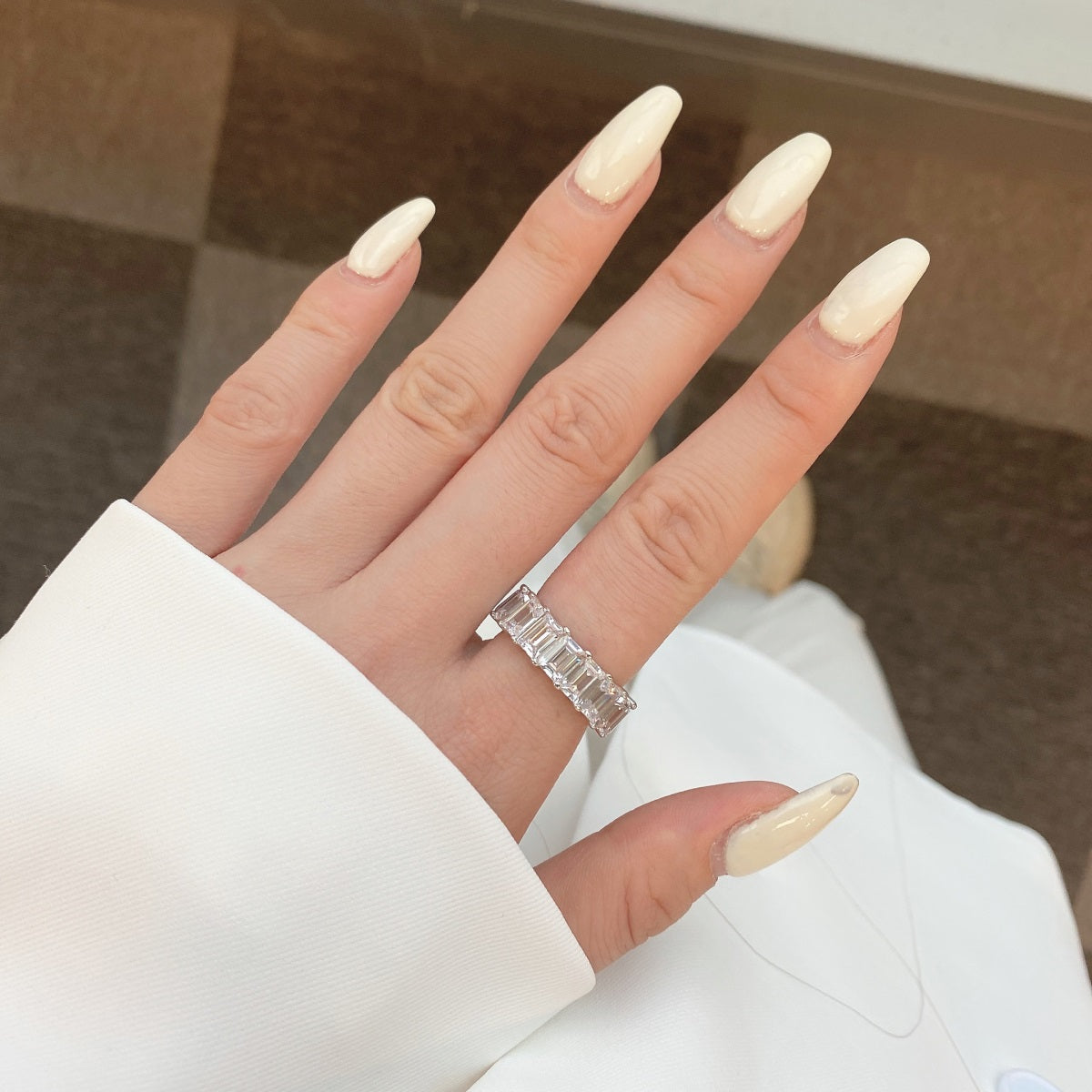 Angela Jewelry]0.75 Carat Elegant Emerald Cut Tennis Ring