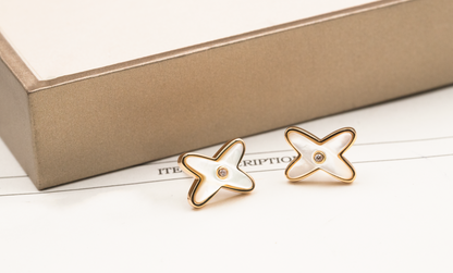 [Angela Jewellery]JEUX DE WHITE MOP ROSE GOLD DIAMOND EARRINGS