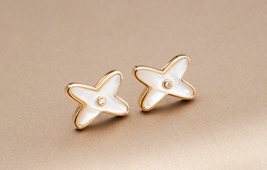 [Angela Jewellery]JEUX DE WHITE MOP ROSE GOLD DIAMOND EARRINGS