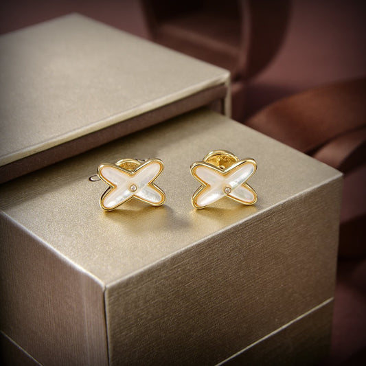 [Angela Jewellery]JEUX DE WHITE MOP GOLD DIAMOND EARRINGS