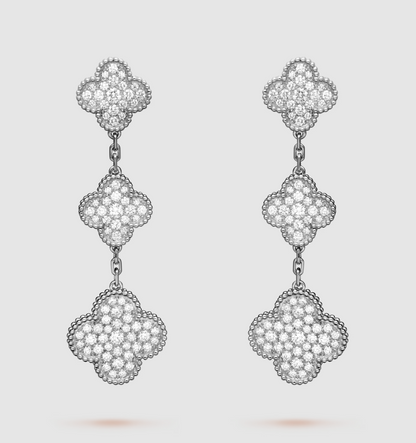 [Angela Jewellery]CLOVER 3 MOTIF DIAMOND SILVER DROP EARRINGS