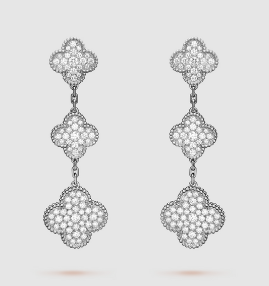 [Angela Jewellery]CLOVER 3 MOTIF DIAMOND SILVER DROP EARRINGS