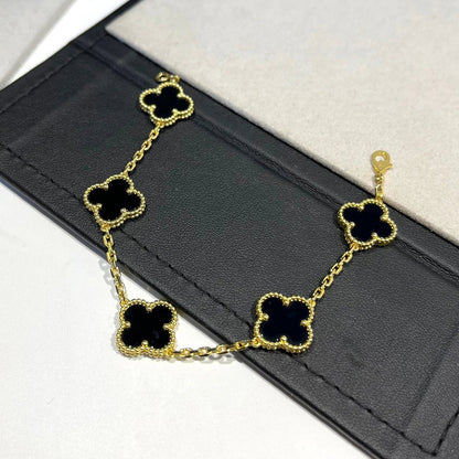 [Angela Jewellery]CLOVER  5 MOTIFS BLACK ONYX BRACELET
