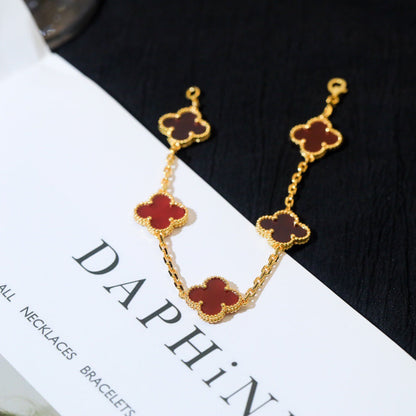 [Angela Jewellery]CLOVER 5 MOTIFS RED AGATE  BRACELET