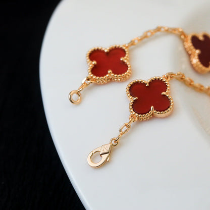 [Angela Jewellery]CLOVER 5 MOTIFS RED AGATE  BRACELET