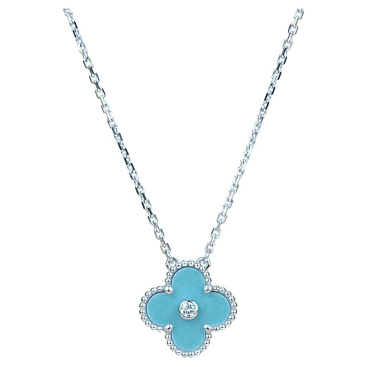[Angela Jewellery]CLOVER 15MM DIAMOND SVRES PORCELAIN  NECKLACE SILVER