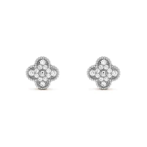 [Angela Jewellery]CLOVER 1 MOTIFS DIAMOND STUD EARRINGS SILVER