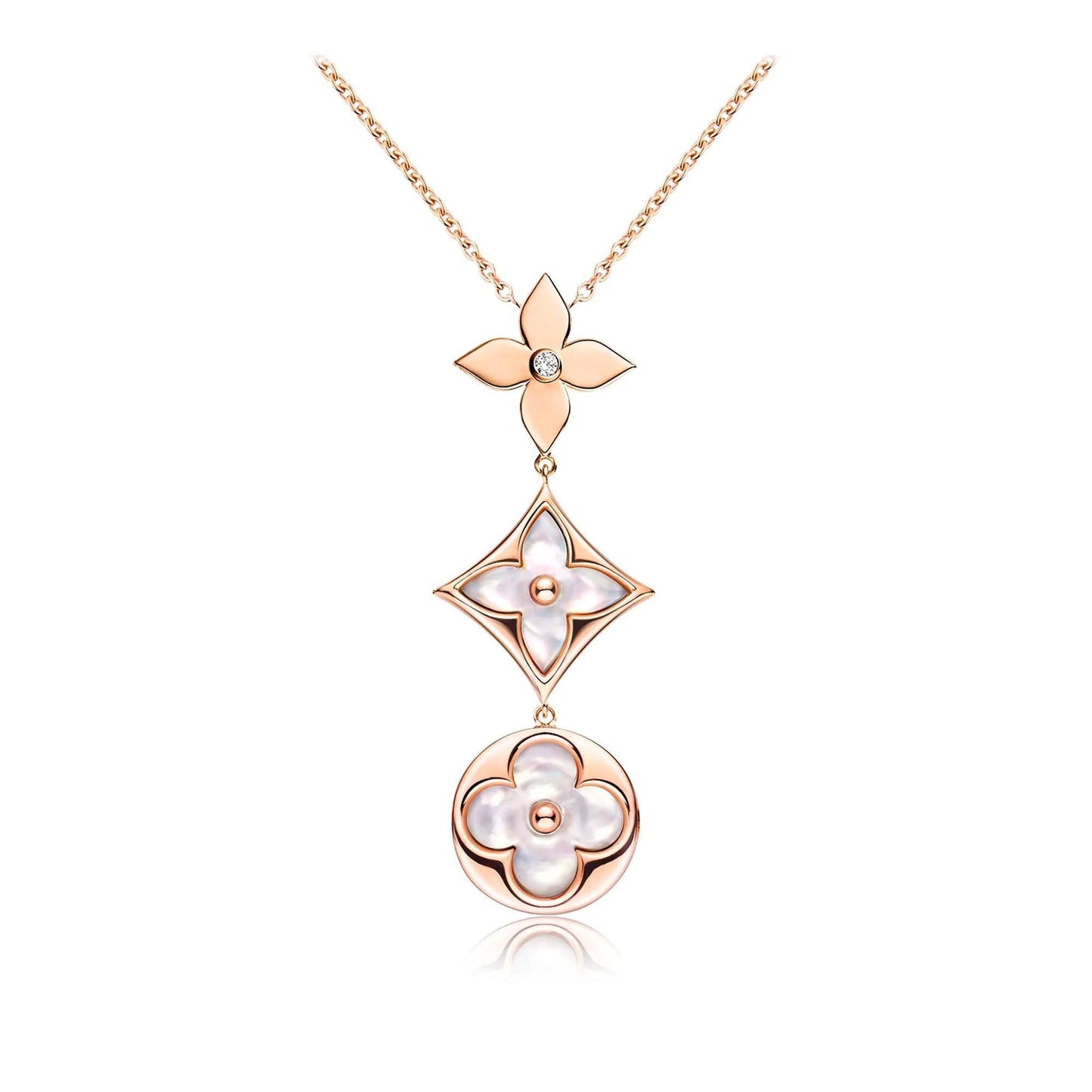 [Angela Jewellery]COLOR BLOSSOM LARIAT NECKLACE PINK GOLD WHITE MOTHER PEARL AND DIAMOND