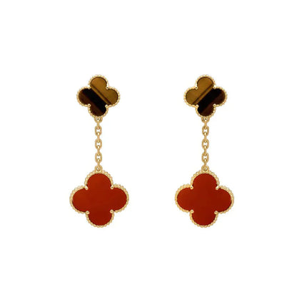 [Angela Jewellery]CLOVER  2 MOTIF  TIGER EYE CARNELIAN EARRINGS