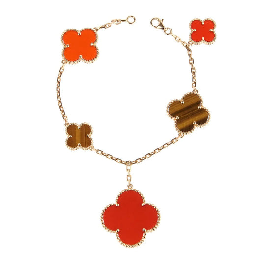 [Angela Jewellery]CLOVER BRACELET 5 MOTIFS CARNELIAN TIGER EYE