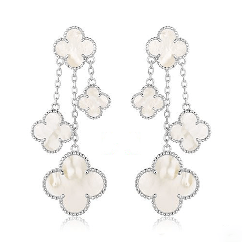 [Angela Jewellery]CLOVER EARRINGS WHITE MOP 4 MOTIFS SILVER