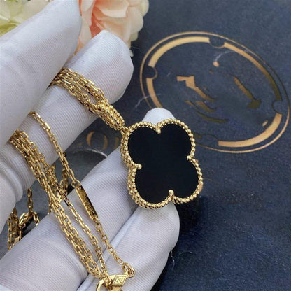 [Angela Jewellery]CLOVER 25MM GOLD ONYX BIG CLOVER NECKLACE