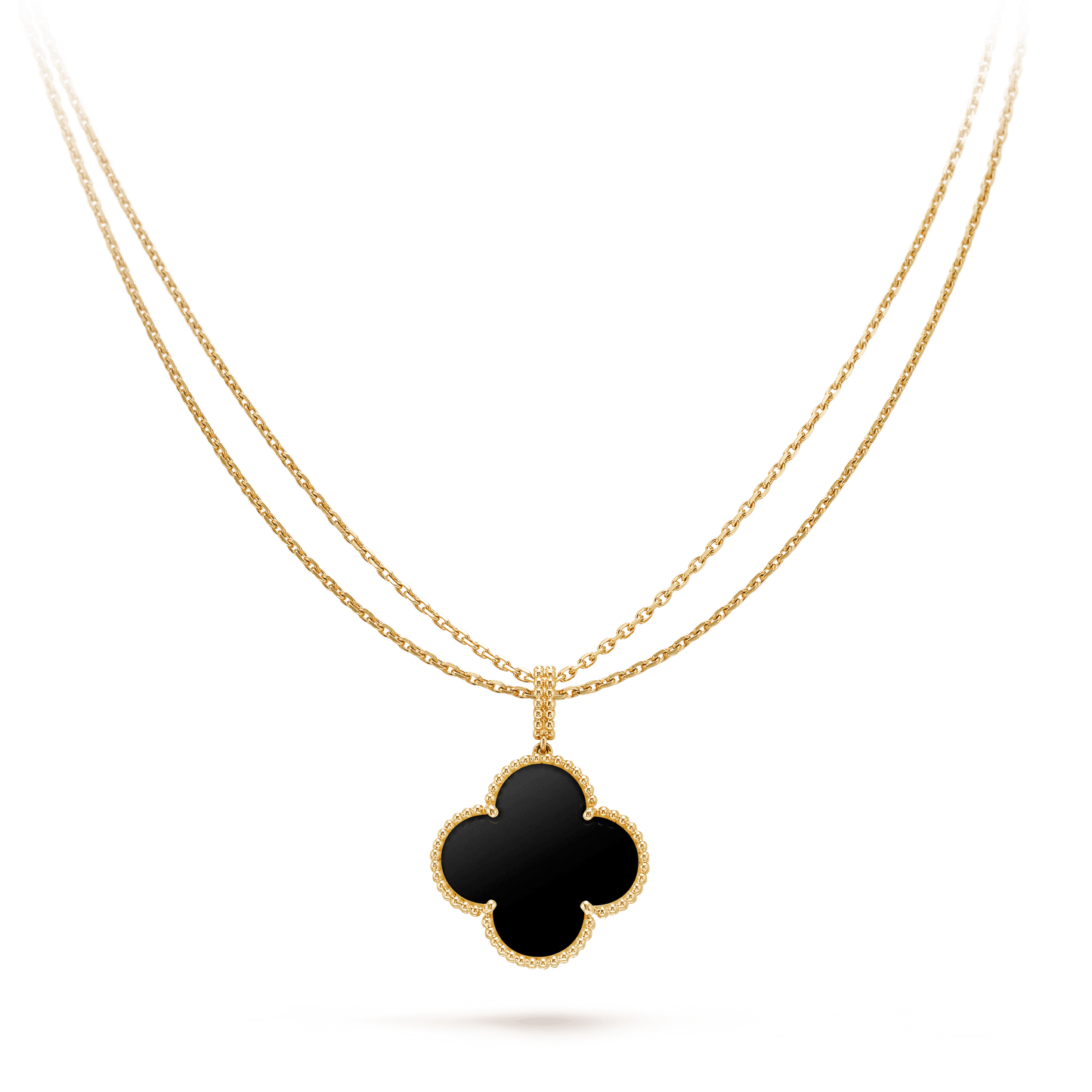 [Angela Jewellery]CLOVER 25MM GOLD ONYX BIG CLOVER NECKLACE