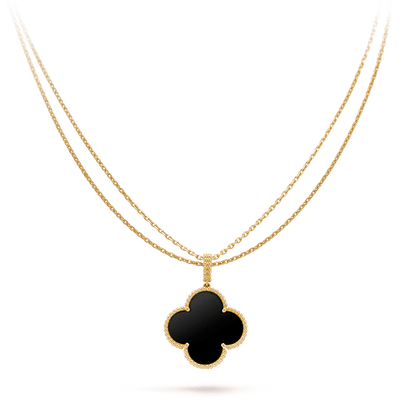 [Angela Jewellery]CLOVER 25MM GOLD ONYX BIG CLOVER NECKLACE