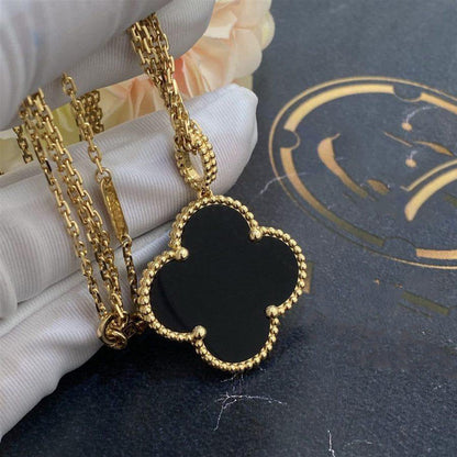 [Angela Jewellery]CLOVER 25MM GOLD ONYX BIG CLOVER NECKLACE