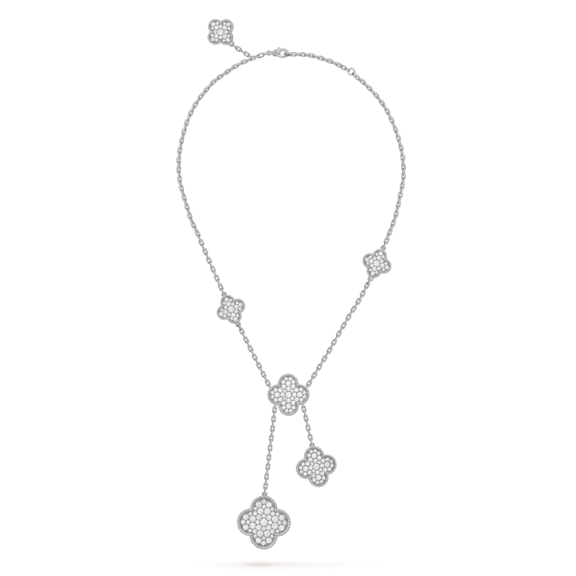 [Angela Jewellery]CLOVER 5 MOTIFS SILVER DIAMONDS NECKLACE