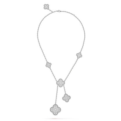 [Angela Jewellery]CLOVER 5 MOTIFS SILVER DIAMONDS NECKLACE
