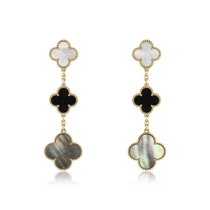 [Angela Jewellery]CLOVER EARRINGS GOLD ONYX MOP 3 MOTIF